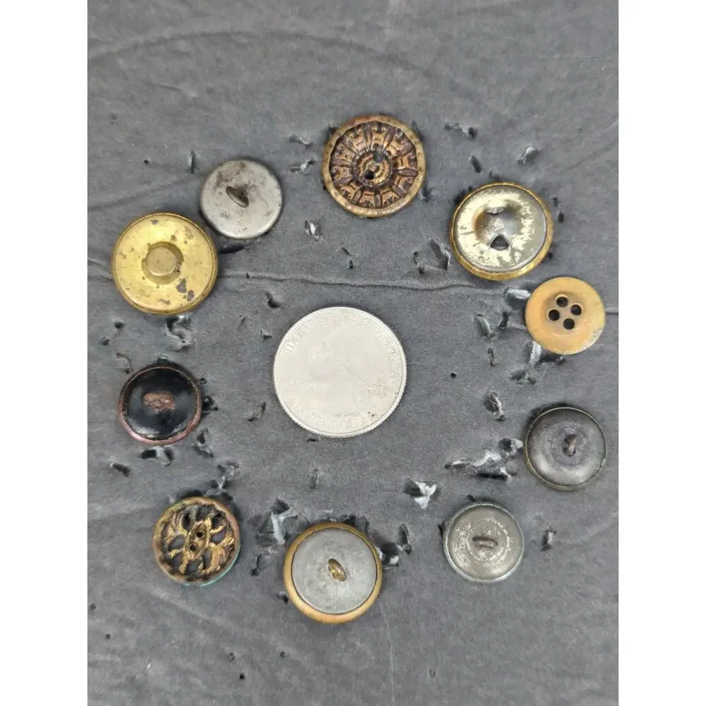 LOT HH of 10 Antique Vintage Victorian Brass Mixed Materials Buttons ESTATE FIND